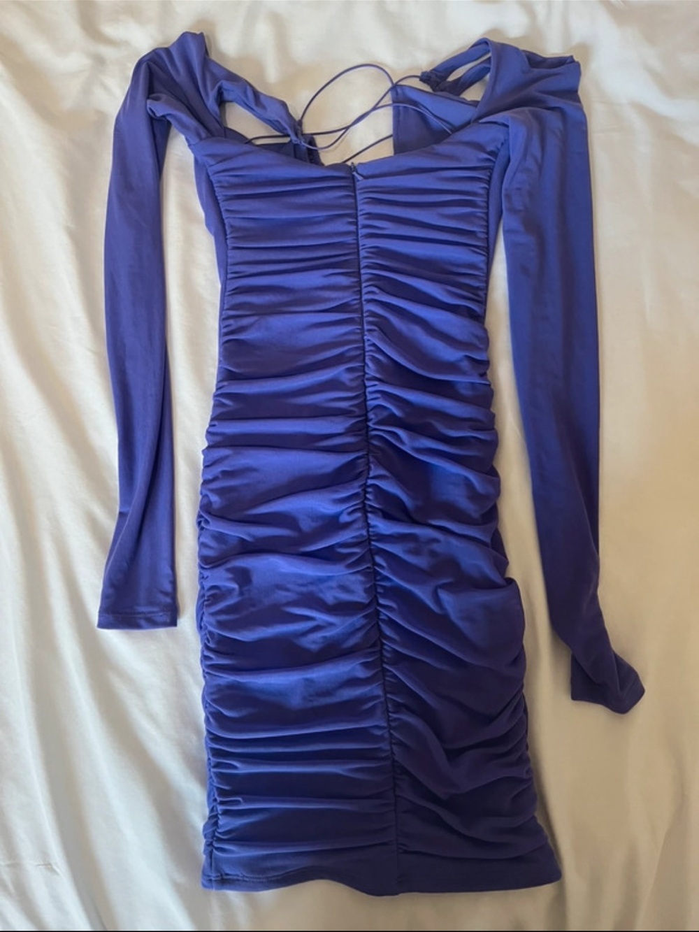Oh Polly Royal Purple Long-Sleeve Ruched Bodycon Dress with Keyhole Detail - Picture 2 of 3